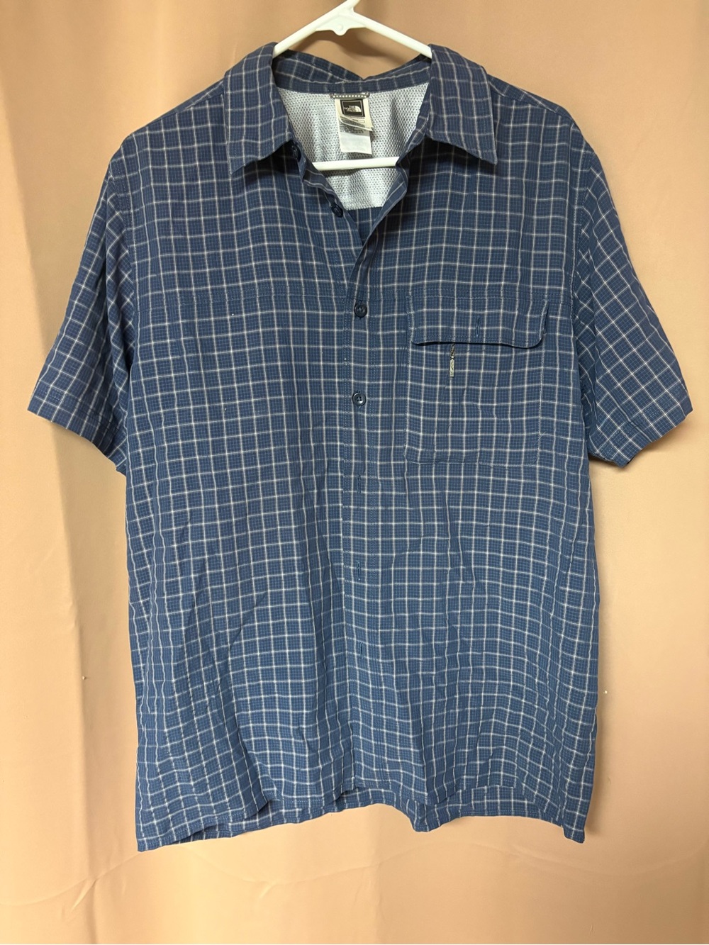 North Face Shirt Mens Medium Short Sleeve Plaid Outdoors Button Up Pocket